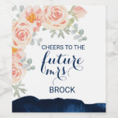 Blumenpfirsichpink und Navy Wasserfarbe Zukunft Fr Weinetikett (Einzelnes Label)