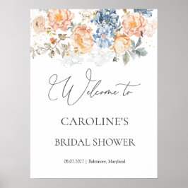 Blumenpfirsichzeichen Blush Blue Brautparty Poster