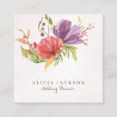 Blumenpflaume und Hochzeitsplaner mit rotem Aquare Quadratische Visitenkarte (Vorderseite)