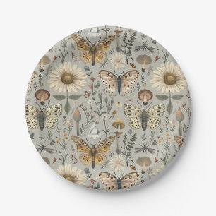 Blumenpilz und Schmetterling Vintage-Muster Pappteller