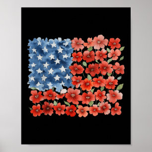 Blumenpinselstrich Amerika-Flagge 4. Juli Floral Poster