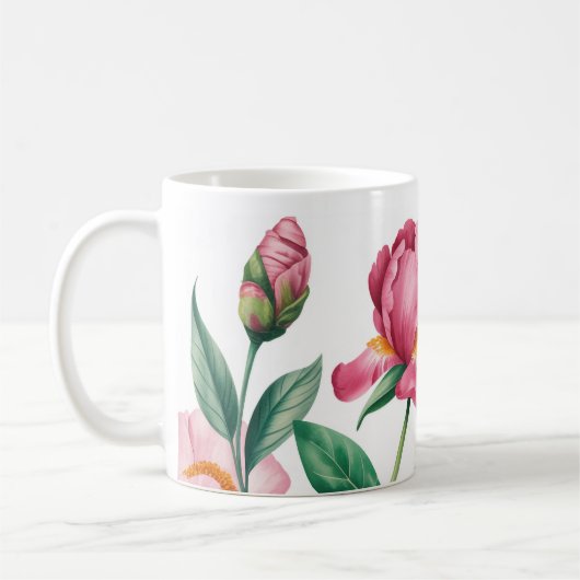 Blumenpionie & Rose Garden Art Café Tasse (Links)