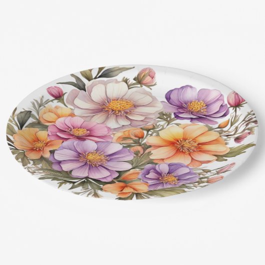 Blumenplatte Hochzeit/Dusche Pappteller (Schrägansicht)