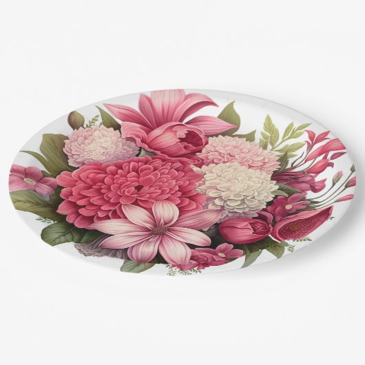 Blumenplatte Hochzeit/Dusche Pappteller (Schrägansicht)