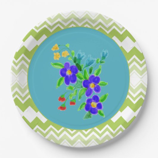 Blumenplatten mit Türkis und Limette Pappteller (Vorderseite)