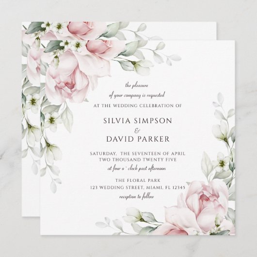 Blumenplatz | Rosen in Aquarellfarbe Einladung (Vorne/Hinten)