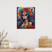 Blumenplendor im Zuckerschädel Poster (Küche)