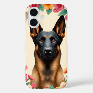 🐕🌸 Blumenportrait Deutscher Schäferhund Eleganz iPhone 16 Hülle