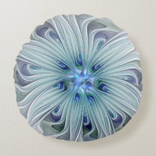 Blumenpracht abstrakt modern blaue Pastellblume Rundes Kissen