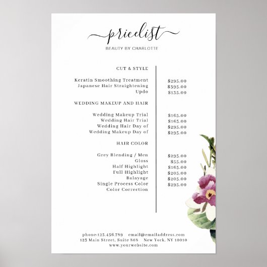 Blumenpreisliste Poster (Vorne)