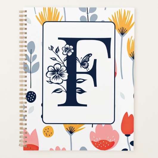 Blumenprint Monogramm Anfangsbuchstaben Name minim Planer (Vorderseite)