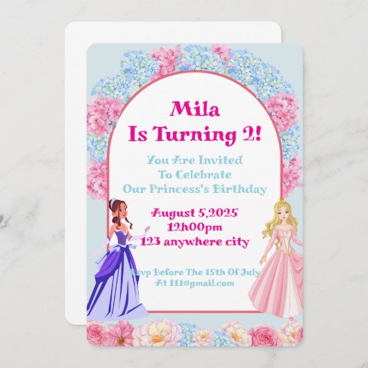 Blumenprinzessin Geburtstagsveranstaltung Einladung (Vorne/Hinten)