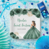 BlumenPrinzessin im dunkelgrünen Kleid 16 . Geburt Pappteller (Party)