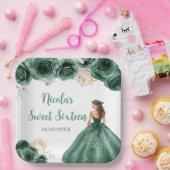 BlumenPrinzessin im dunkelgrünen Kleid 16 . Geburt Pappteller (Party)