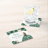 BlumenPrinzessin im dunkelgrünen Kleid 16 . Geburt Rechteckiger Pappuntersetzer (Vor Ort)