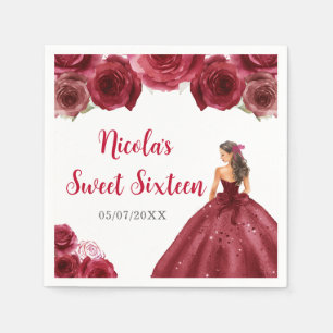 BlumenPrinzessin im Roten Kleid 16 . Geburtstag Serviette