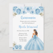 BlumenPrinzessin in blauem Kleid Quinceanera Einladung (Vorderseite)