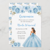 BlumenPrinzessin in blauem Kleid Quinceanera Einladung (Vorne/Hinten)