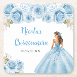 BlumenPrinzessin in blauem Kleid Quinceanera Rechteckiger Pappuntersetzer
