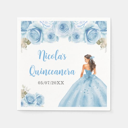 BlumenPrinzessin in blauem Kleid Quinceanera Serviette (Vorderseite)