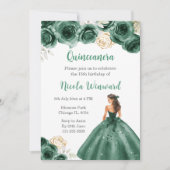 BlumenPrinzessin in dunkelgrünem Kleid Quinceanera Einladung (Vorderseite)