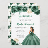 BlumenPrinzessin in dunkelgrünem Kleid Quinceanera Einladung (Vorne/Hinten)
