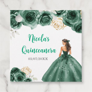 BlumenPrinzessin in dunkelgrünem Kleid Quinceanera Geschenkanhänger