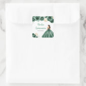 BlumenPrinzessin in dunkelgrünem Kleid Quinceanera Quadratischer Aufkleber (Tasche)