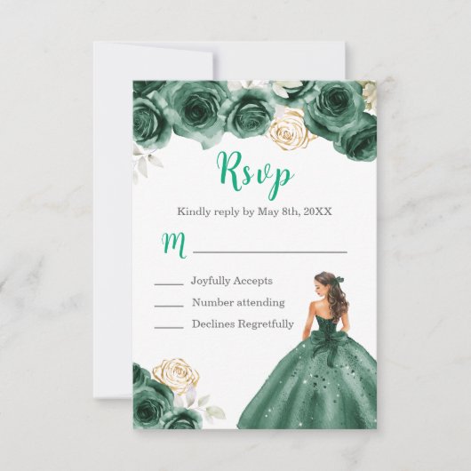 BlumenPrinzessin in einem dunkelgrünen Kleid RSVP Karte (Vorderseite)