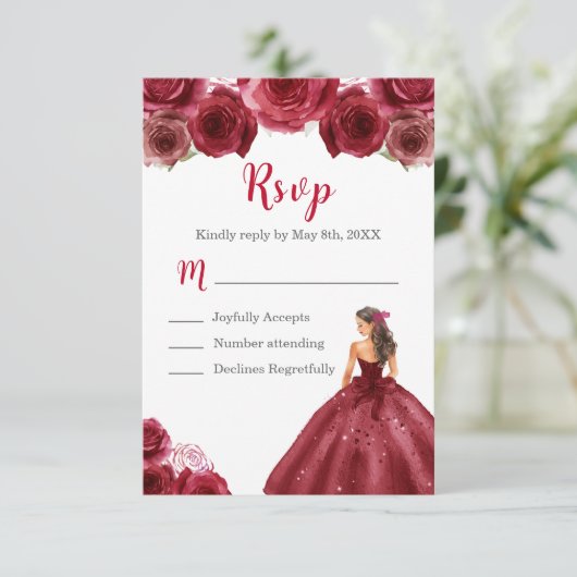 BlumenPrinzessin in einem roten Kleid RSVP Karte (Stehend Vorderseite)