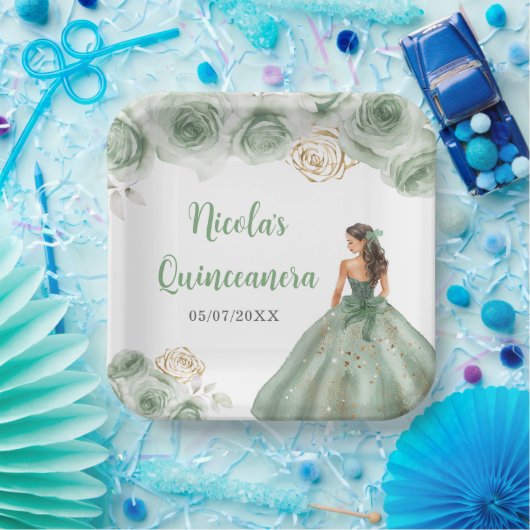 BlumenPrinzessin in einem zarten grünen Kleid Quin Pappteller (Party)