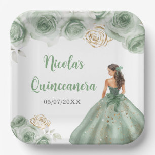 BlumenPrinzessin in einem zarten grünen Kleid Quin Pappteller