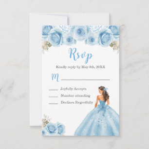 BlumenPrinzessin in hellblauer Kleidung Quinceaner RSVP Karte