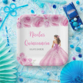 BlumenPrinzessin in hellrosa Kleid Quinceanera Pappteller (Party)