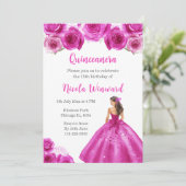 BlumenPrinzessin in Hot Pink Dress Quinceanera Einladung (Stehend Vorderseite)