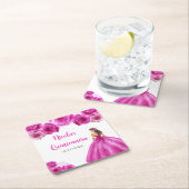 BlumenPrinzessin in Hot Pink Dress Quinceanera Rechteckiger Pappuntersetzer (Vor Ort)