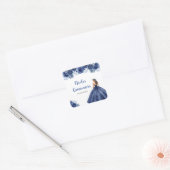 BlumenPrinzessin in Navy Blue Dress Quinceanera Quadratischer Aufkleber (Umschlag)