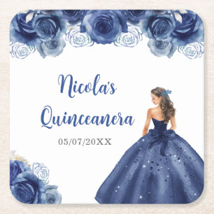 BlumenPrinzessin in Navy Blue Dress Quinceanera Rechteckiger Pappuntersetzer