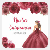 BlumenPrinzessin in Rotem Kleid Quinceanera Quadratischer Aufkleber (Vorderseite)