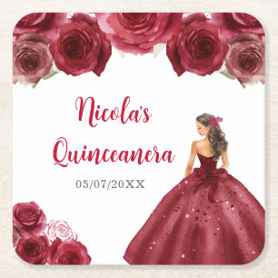 BlumenPrinzessin in Rotem Kleid Quinceanera Rechteckiger Pappuntersetzer