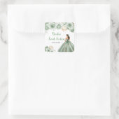 BlumenPrinzessin in Sage Green Dress 16 . Geburtst Quadratischer Aufkleber (Tasche)