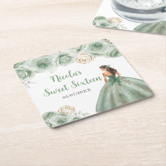 BlumenPrinzessin in Sage Green Dress 16 . Geburtst Rechteckiger Pappuntersetzer (angewinkelt)