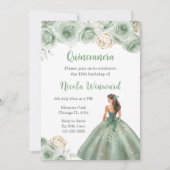 BlumenPrinzessin in Sage Green Dress Quinceanera Einladung (Vorderseite)