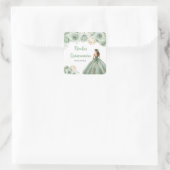 BlumenPrinzessin in Sage Green Dress Quinceanera Quadratischer Aufkleber (Tasche)