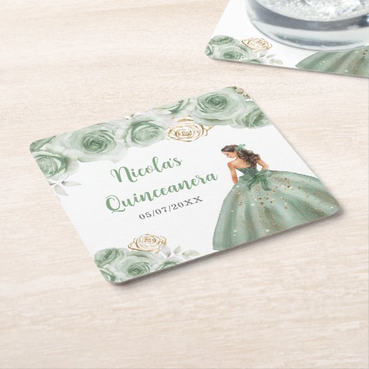 BlumenPrinzessin in Sage Green Dress Quinceanera Rechteckiger Pappuntersetzer (angewinkelt)