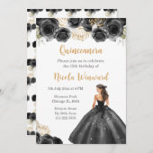 BlumenPrinzessin in Schwarz-Kleid Quinceanera Einladung (Vorne/Hinten)