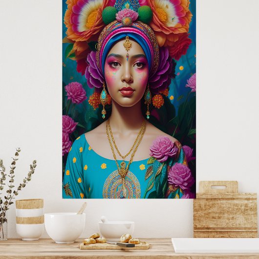 Blumenprinzessin mit Make-up Poster (Küche)