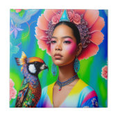 Blumenprinzessin mit Vogel Fliese (Vorderseite)