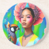 Blumenprinzessin mit Vogel Getränkeuntersetzer (Vorne)