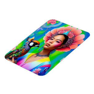 Blumenprinzessin mit Vogel Magnet
